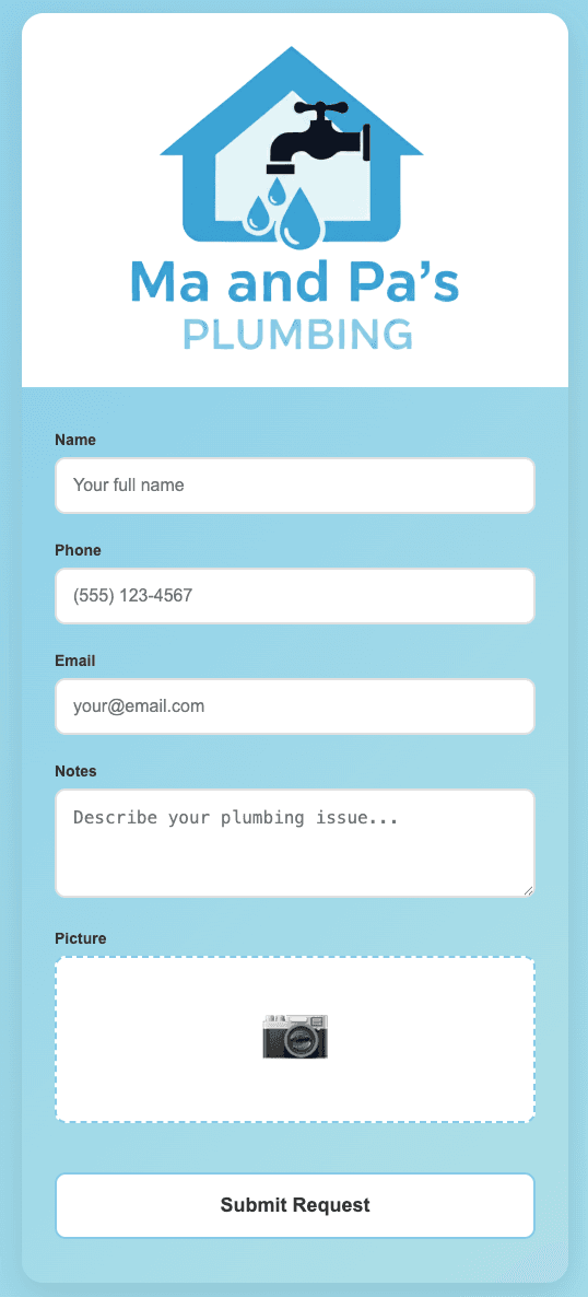Custom repair form hosted on ServiceOne